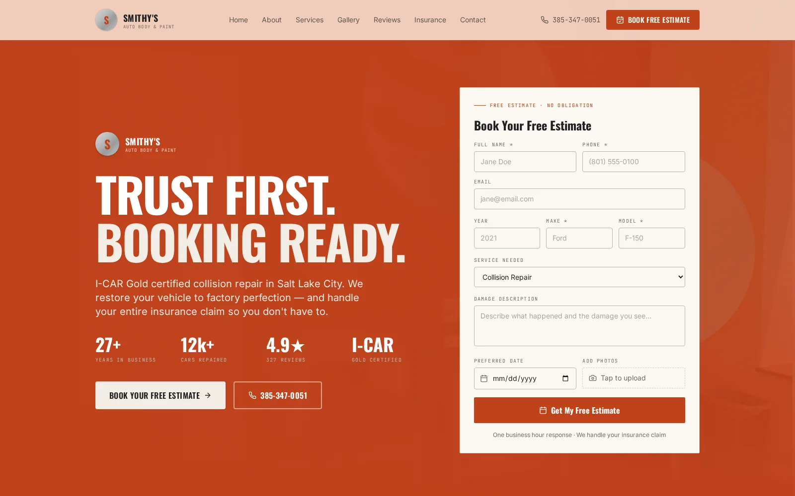 Smithy’s Auto Body & Paint website